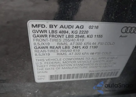 2016 Audi Q3 2.0T Premium Plus из США, поврежденный, VIN WA1GFCFS9GR018228